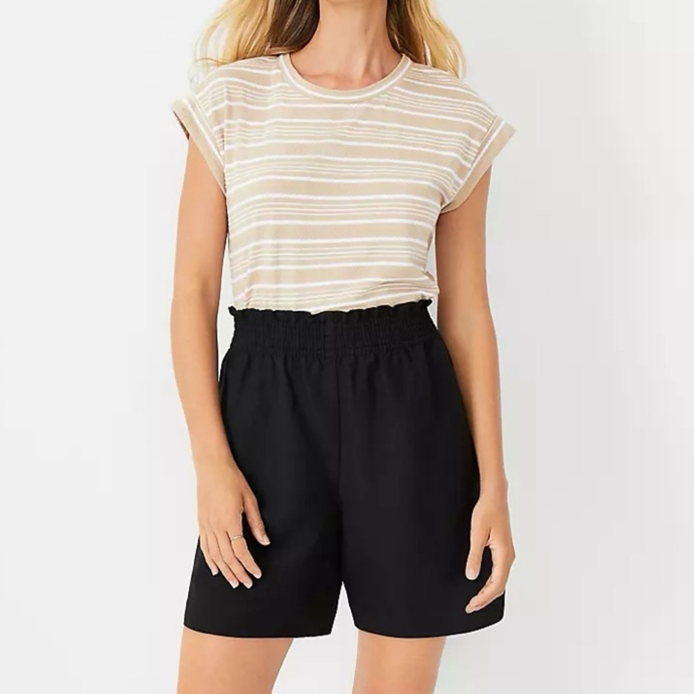 Ann Taylor Flowy Pull-on Mid Shorts Linen Blend Size XXS Black High Waisted Soft